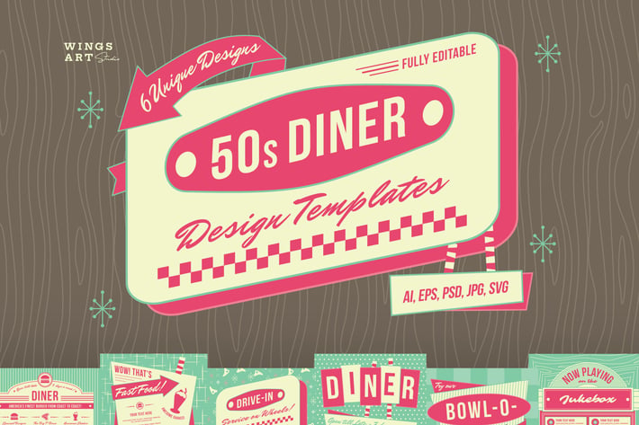 1950s Retro Diner Menu Graphics