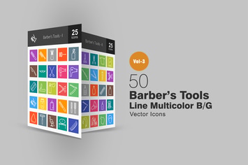 50 Barber’s Tools Line Multicolor Icons