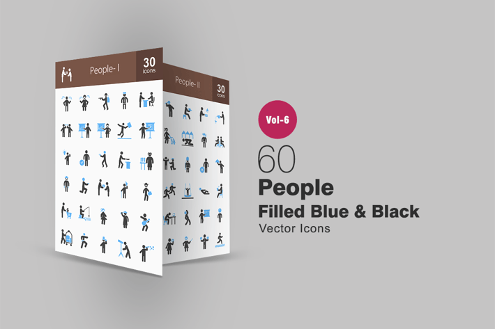 60 People Blue & Black Icons