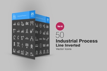 50 Industrial Process Line Inverted Icons