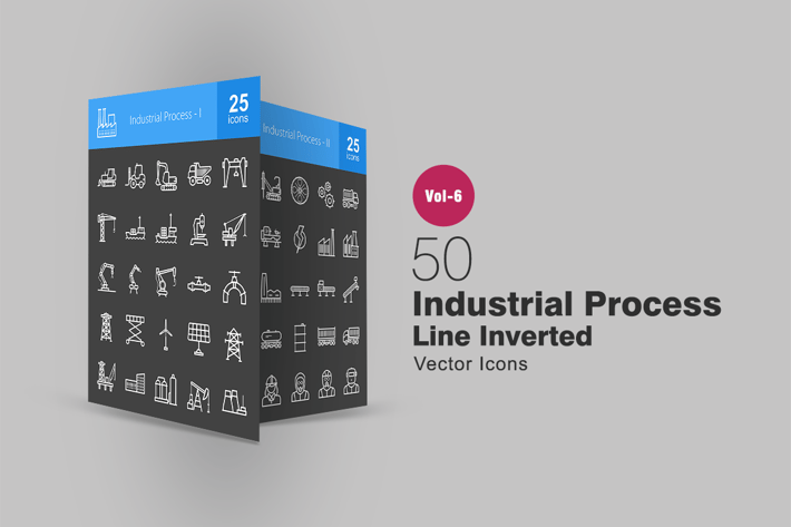 50 Industrial Process Line Inverted Icons