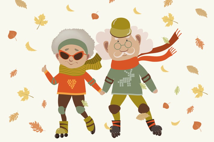 Cartoon active old couple