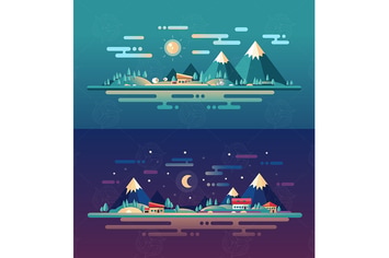 Set of modern flat design conceptual landscapes 