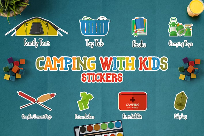 Camping With Kids Stickers / Icons and Logos
