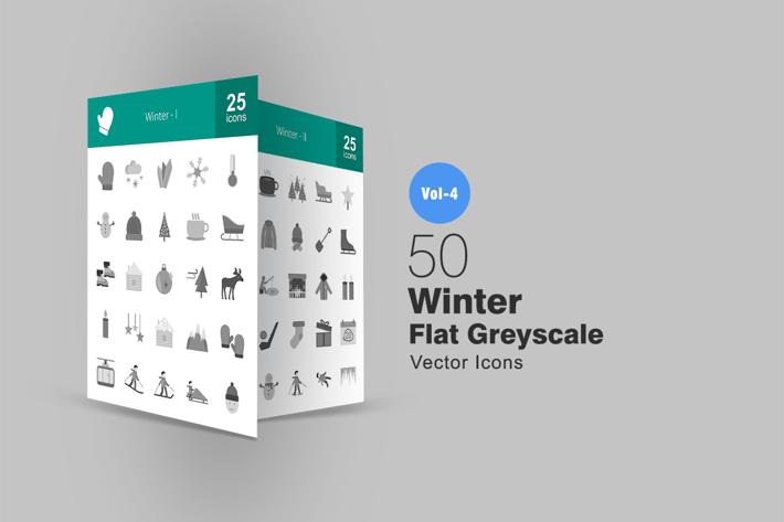 50 Winter Greyscale Icons