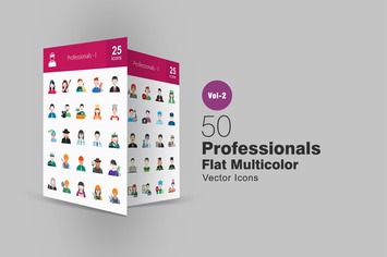 50 Professionals Flat Multicolor Icons