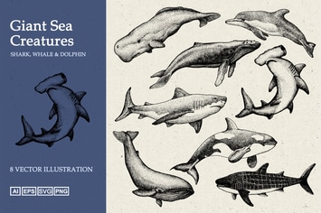 Giant Sea Animal Hand Drawn Illustration
