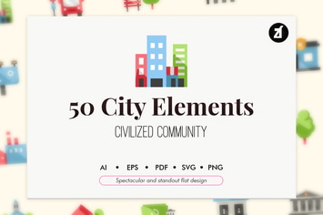 50 City elements in flat design