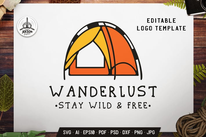 Camping Tent Logo Template. Wanderlust Emblem