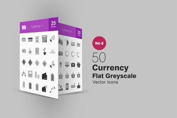 50 Currency Flat Greyscale Icons