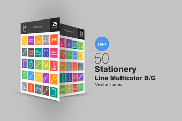 50 Stationery Line Multicolor Icons