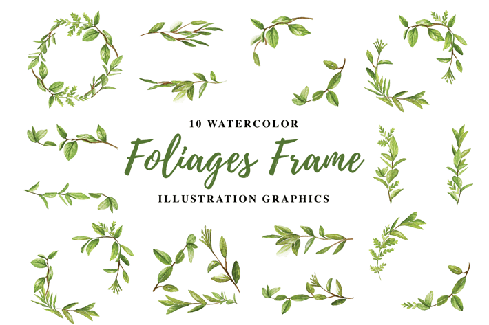 10 Watercolor Foliages Frame Illustration Graphics