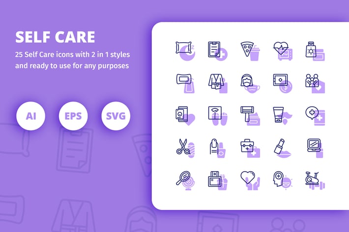 Self Care Icons (Line and Solid)