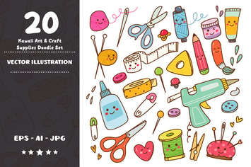 Kawaii Art and Craft Supplies Doodle Set