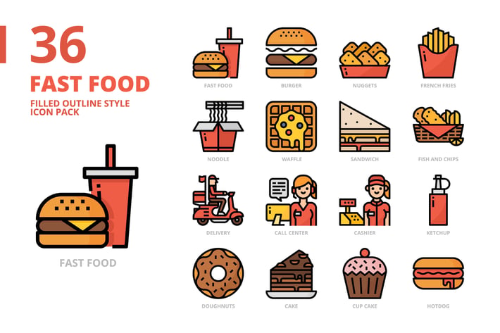 Fast food Filled Outline Style Icon Set