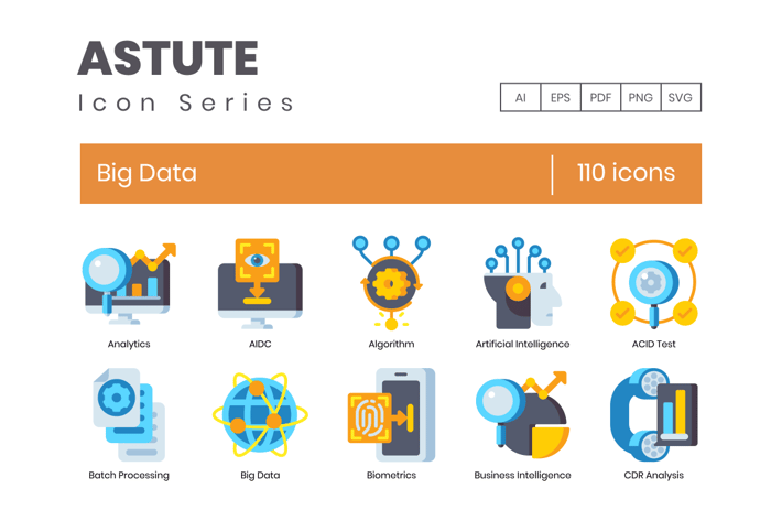 110 Big Data Flat Icons