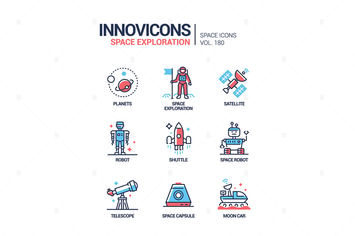 Space exploration - line design style icons set