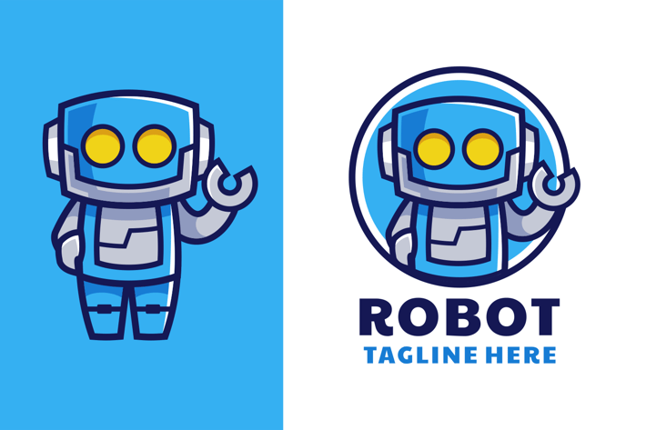Blue Robot Cartoon Mascot