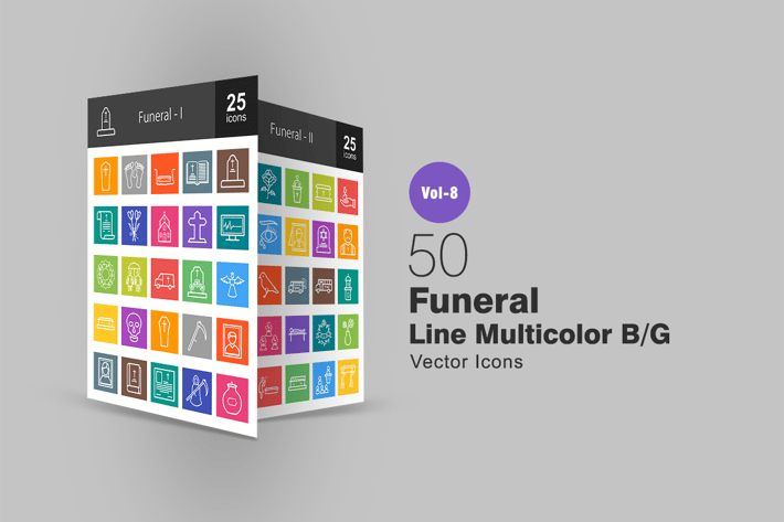 50 Funeral Line Multicolor B/G Icons