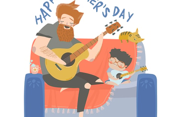 Cartoon vector illustration of father playing guit