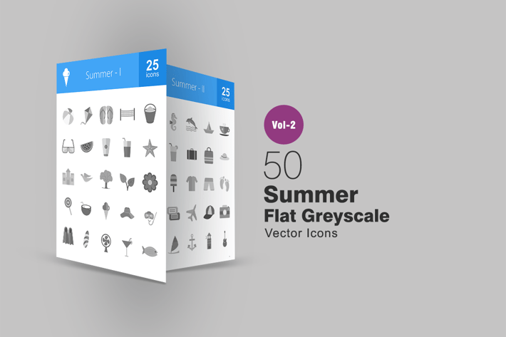 50 Summer Greyscale Icons