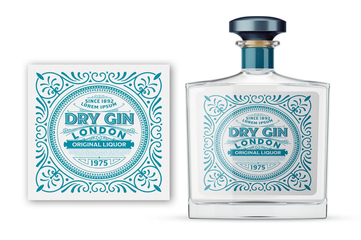 Vintage Gin Bottle Packaging Layout 