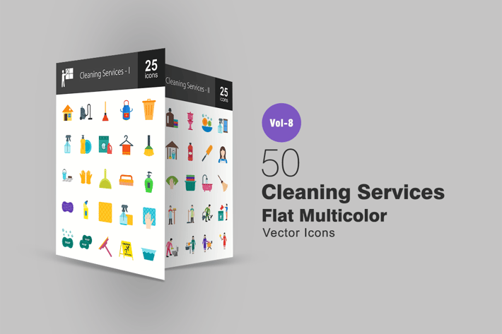 50 Cleaning Services Flat Multicolor  Icons