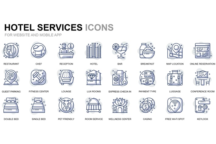 Hotel Service Thin Line Icons
