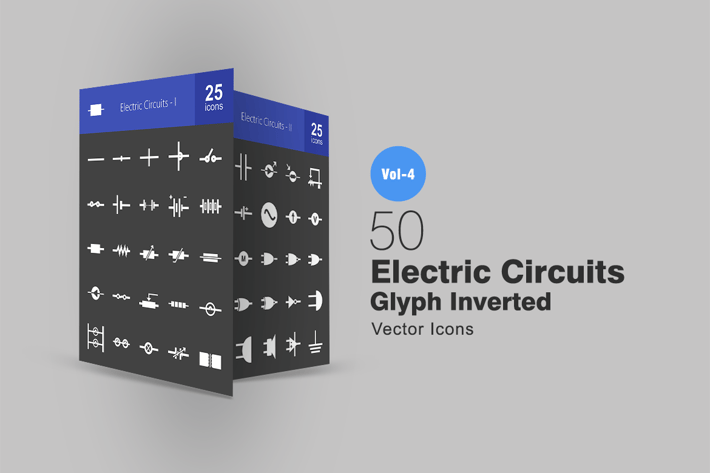 50 Electric Circuits Glyph Inverted Icons