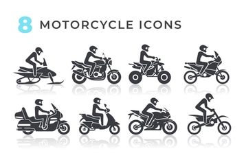 8 Motorcycle Vehicles Black and White Icons
