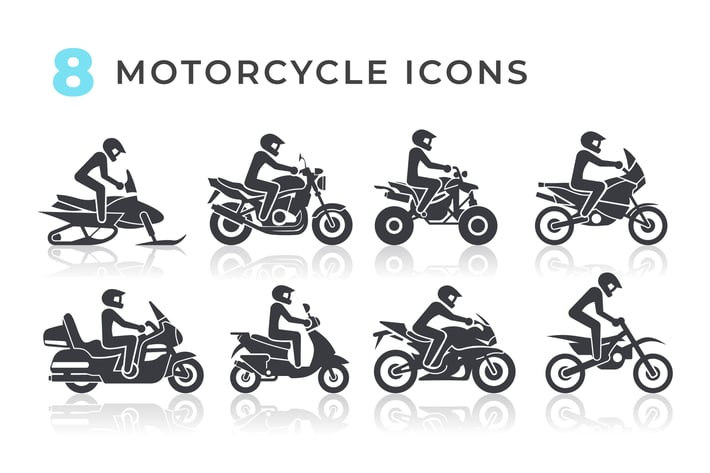 8 Motorcycle Vehicles Black and White Icons