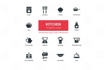 Kitchen utensils - flat design icons set