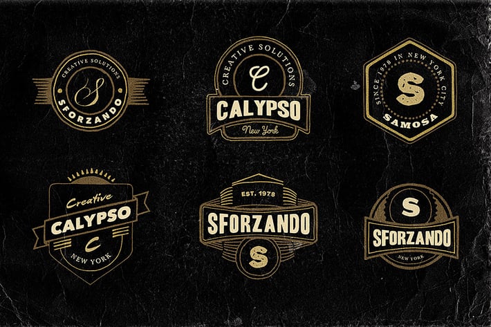 12 Hand Drawn Vintage Badges v.1