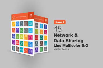 45 Network and Data Sharing Multicolor B/G Icons