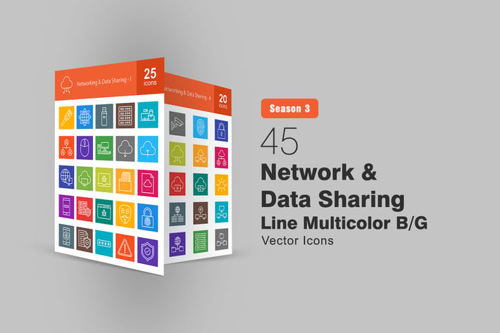 45 Network and Data Sharing Multicolor B/G Icons