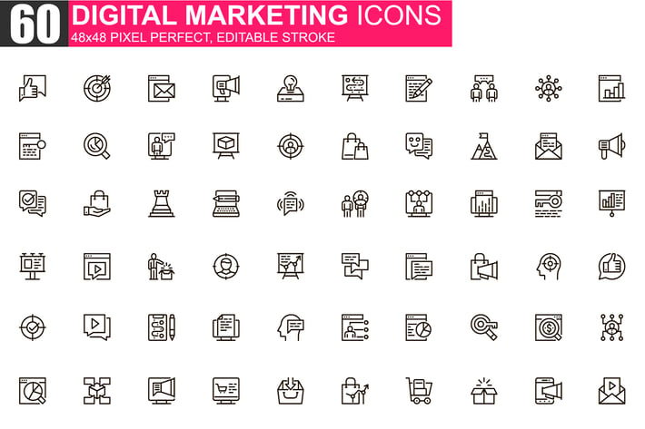 Digital Marketing Thin Line Icons Pack