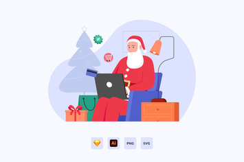 Santa Claus Online Shopping Vector Illustration