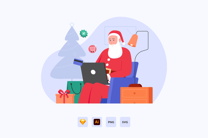 Santa Claus Online Shopping Vector Illustration