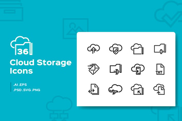 36 Cloud Storage Line Icons