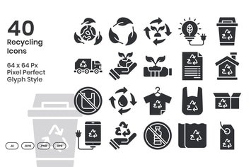 40 Recycling Icons Set - Glyph