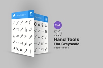 50 Hand Tools Flat Greyscale Icons