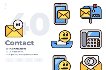 40 Contact Icon set - Detailed Round line