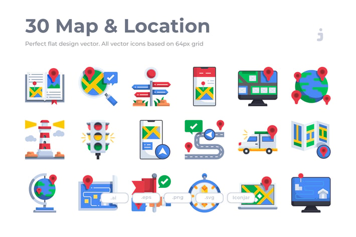 30 Map and Location Icons - Flat