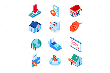 Economic crisis - modern colorful isometric icons 