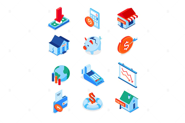 Economic crisis - modern colorful isometric icons 