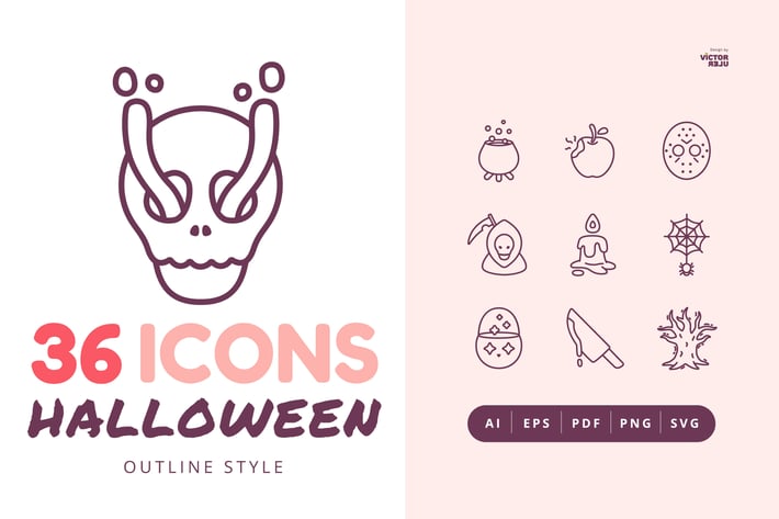 36 Halloween Outline Style Icons Pack