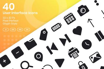 40 User Interface Icons Set - Glyph