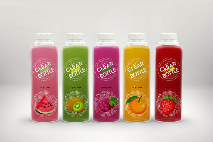 Clear Juice Bottle Set Packaging MockUp