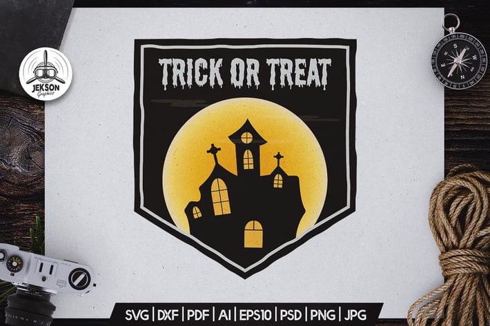Trick or Treat Halloween Logo Retro Vector Badge
