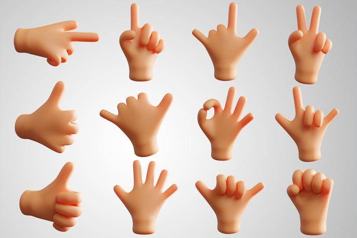 12 Hand Gesture Cute 3D Rendering Pack